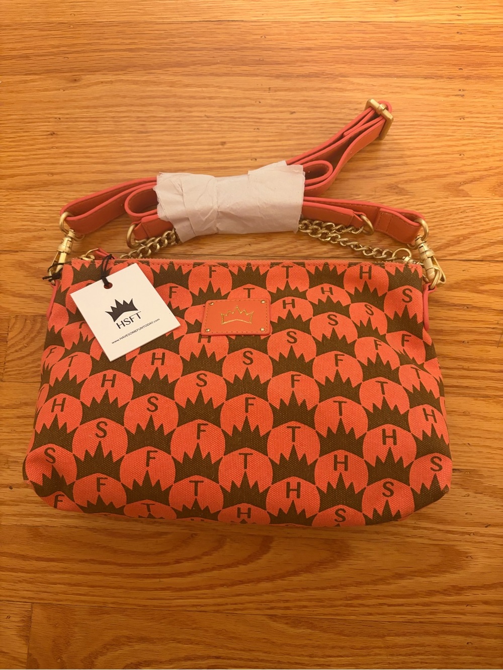 HSFT Have Some Fun Today Coral Crown Print Crossbody Bag NWT
